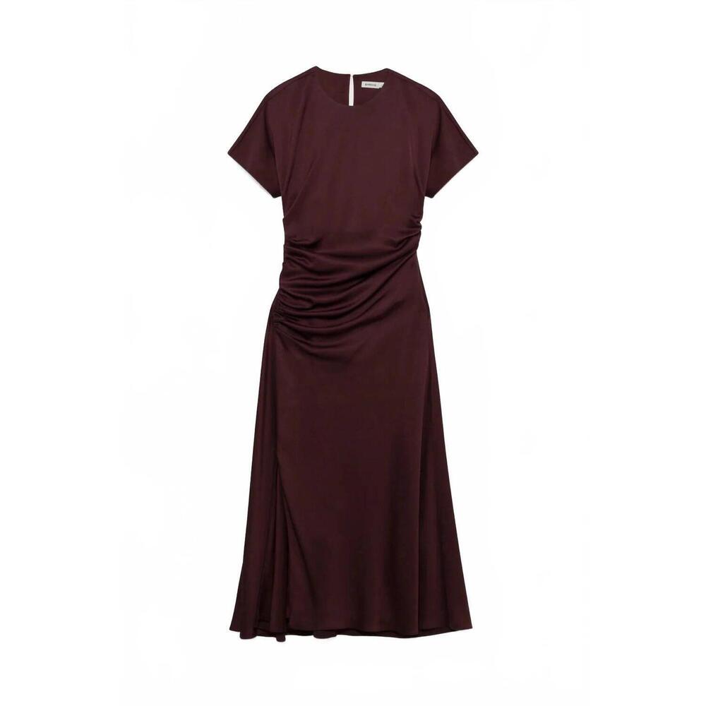 NEW SIMKHAI marabella draped satin midi dress in mahogany - Picture 6 of 6